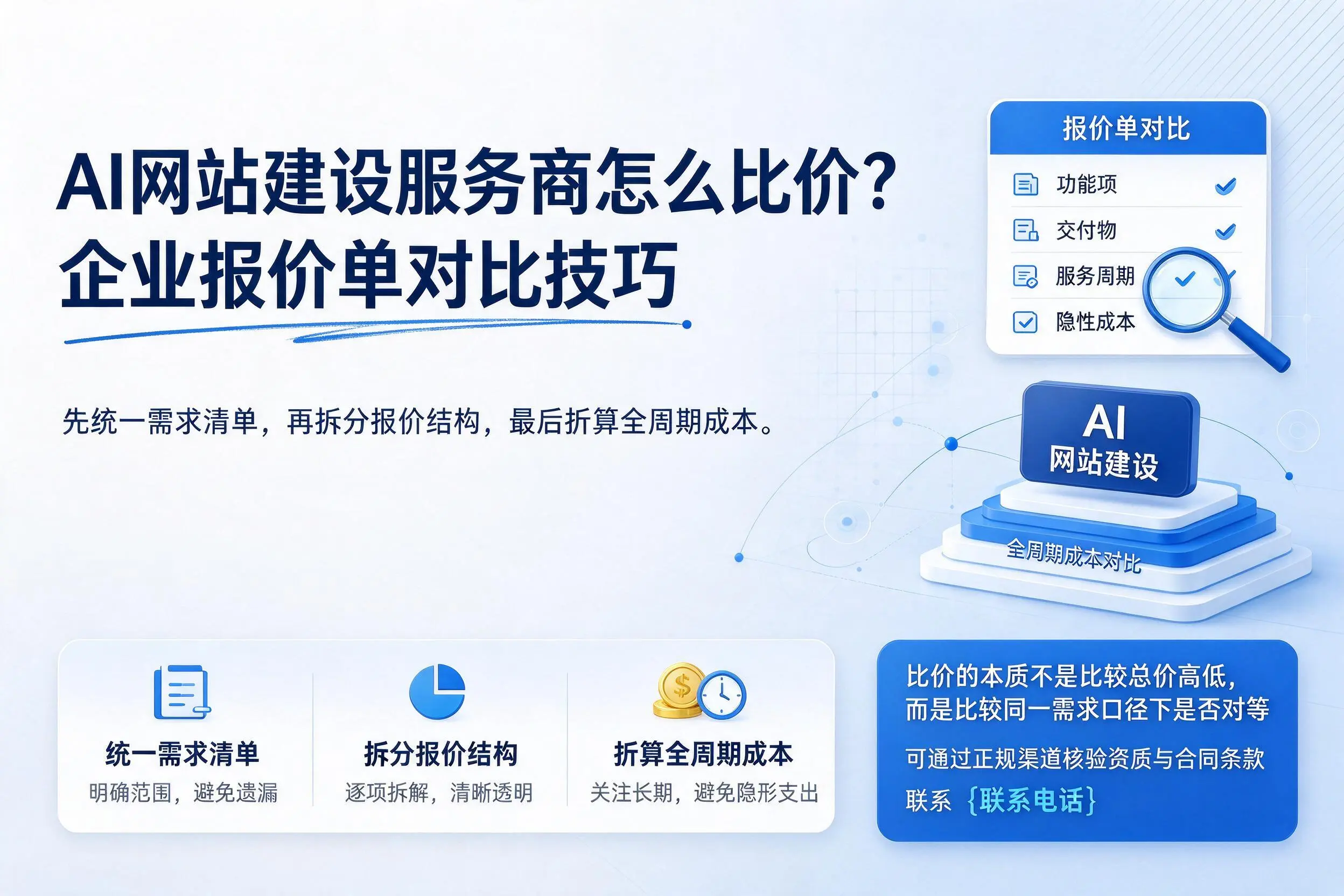 AI网站建设服务商怎么比价?那曲企业报价单对比技巧