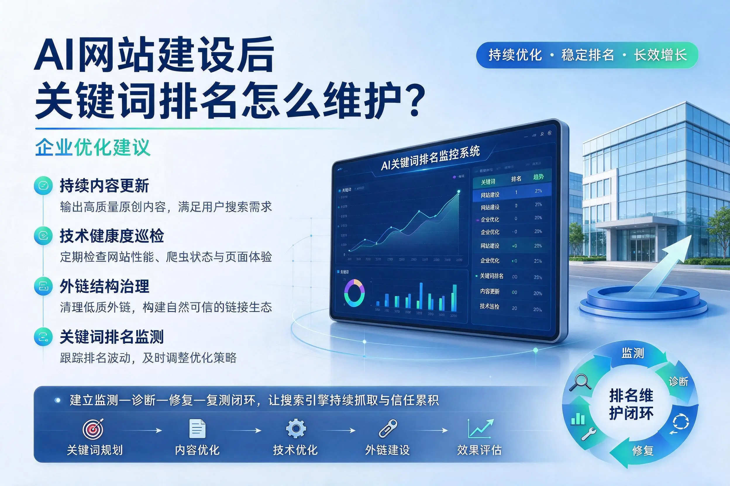 AI网站建设后关键词排名怎么维护？那曲企业优化建议